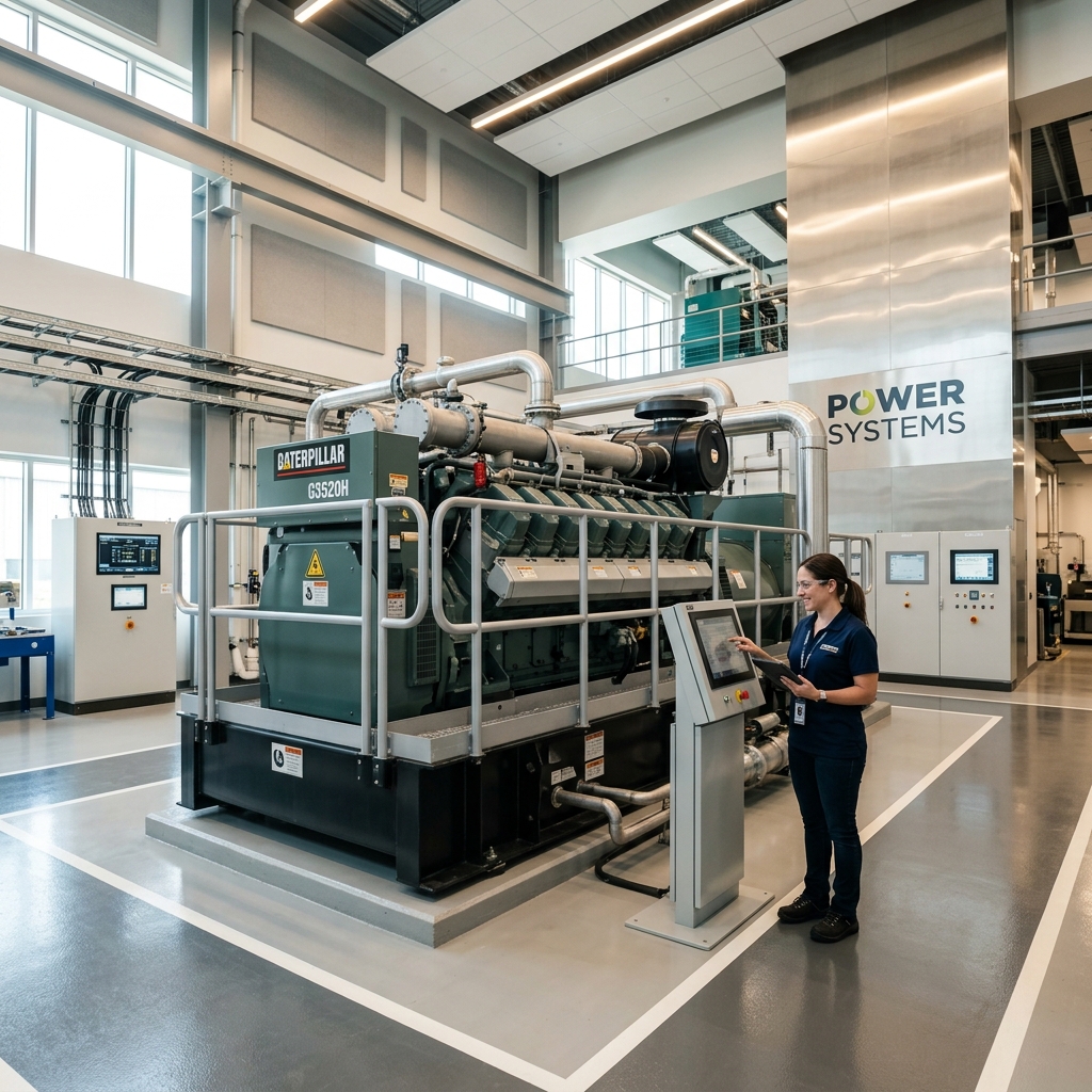 Generador eléctrico industrial en cuarto de máquinas
